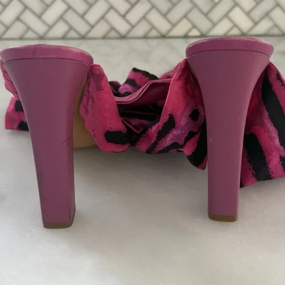 ROBERTO CAVALLI PInk Black Slide Stiletto Heels Silk Ankle Wrap Tie - Picture 3 of 8